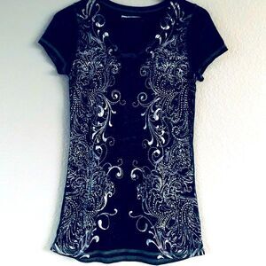 Maurices Black Silver Stud Embellished Graphic Fitted T-Shirt XS